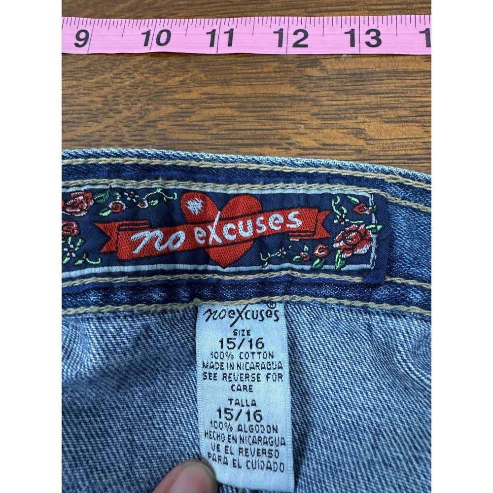 Vintage No Excuses Skirt 30" 15/16 Blue Denim Button A-Line Femme Fatale Y2K‎ - Picture 3 of 7